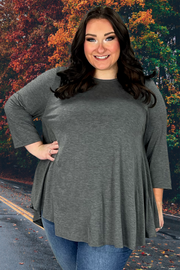 78 SQ-Q {On Your Team} Grey Quarter Sleeve Top EXTENDED PLUS SIZE 3X 4X 5X