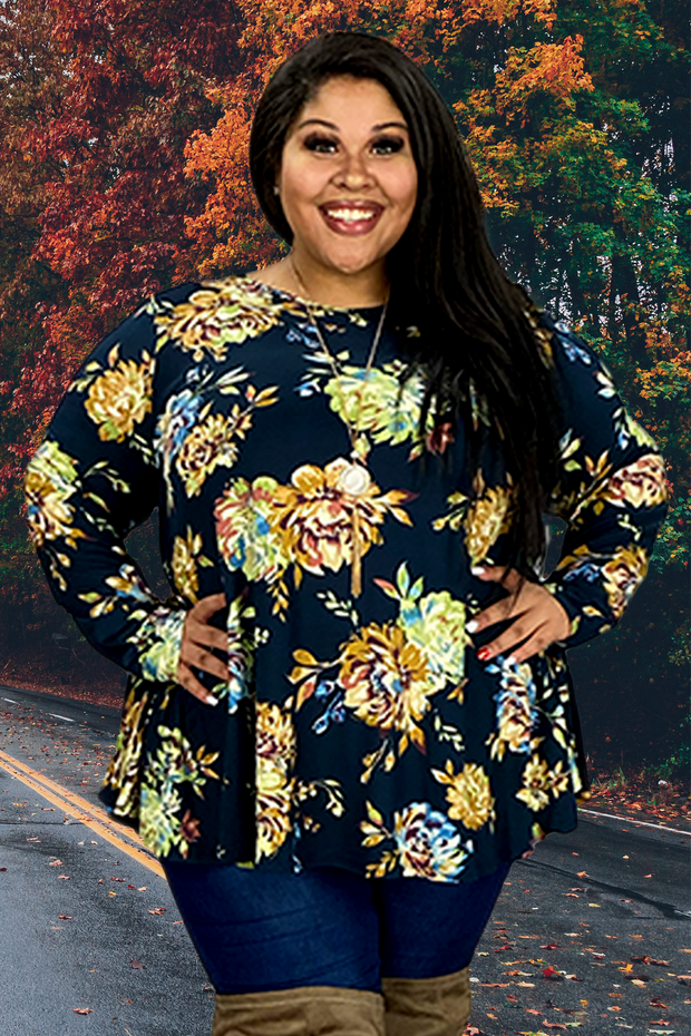 20 PLS-B {Only Memories} Navy Floral Print Top EXTENDED PLUS SIZE 3X 4X 5X