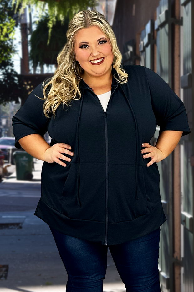 89 OT-H {Paint the Town} NAVY ***FLASH Sale! French Terry Hoodie CURVY BRAND!!  EXTENDED PLUS SIZE 3X 4X 5X 6X