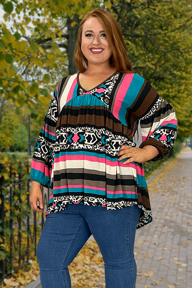 31 PQ-B {Picture This} Multi-Color V-Neck Top PLUS SIZE 1X 2X 3X