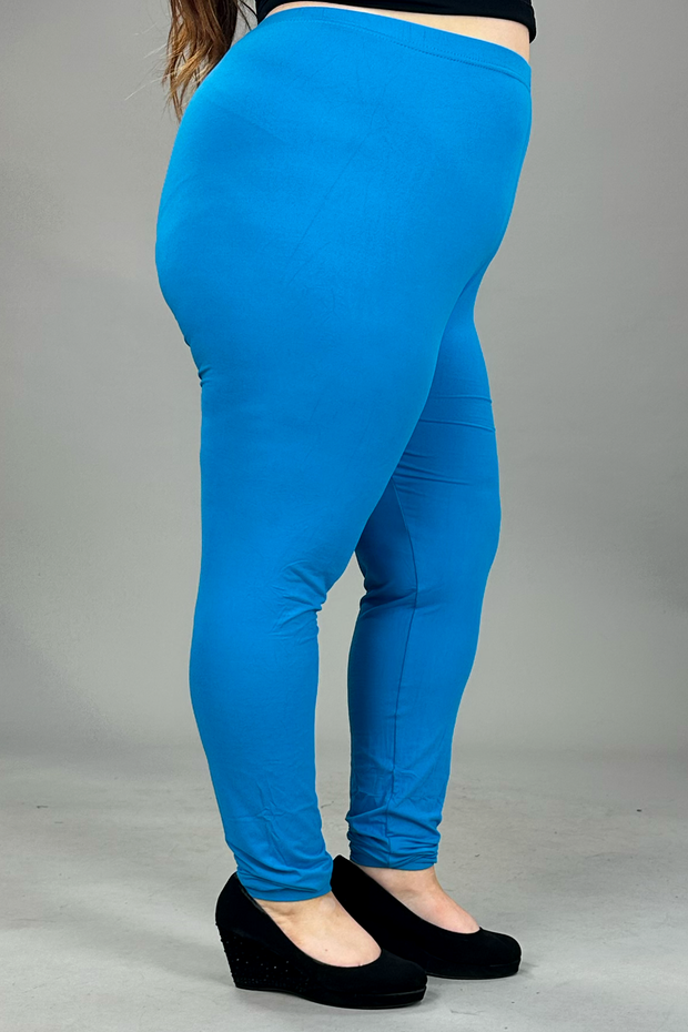 LEG-25 {Pursuit Of Comfort} Turquoise Full Length Leggings EXTENDED PLUS SIZE 3X/5X