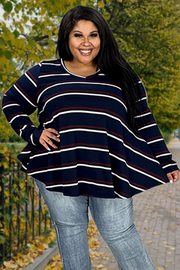 96 PLS-Z {Read Between The Lines} Navy Striped Top EXTENDED PLUS SIZE 3X 4X 5X