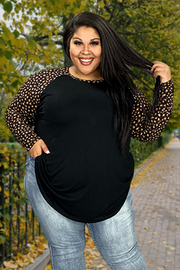 52 CP-A {Special Guest} Black Tunic W/Leopard Contrast EXTENDED PLUS SIZE 3X 4X 5X