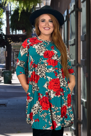 15 PQ-A {Stop The Show} Teal/Red Floral Babydoll Dress PLUS SIZE 1X 2X 3X