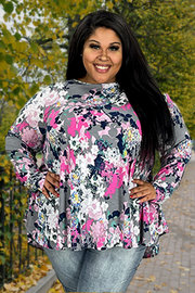 62 PLS-J {Taking A Second} Pink/Multi Floral Top EXTENDED PLUS SIZE 3X 4X 5X