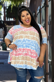 26 PSS-A {Totally Agreeable} Multi-Color Tie Dye V-Neck Top EXTENDED PLUS SIZE 3X 4X 5X