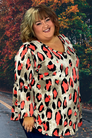 52 PQ-J [Best One Yet} Brown/Coral Leopard Print Top EXTENDED PLUS SIZE 3X 4X 5X