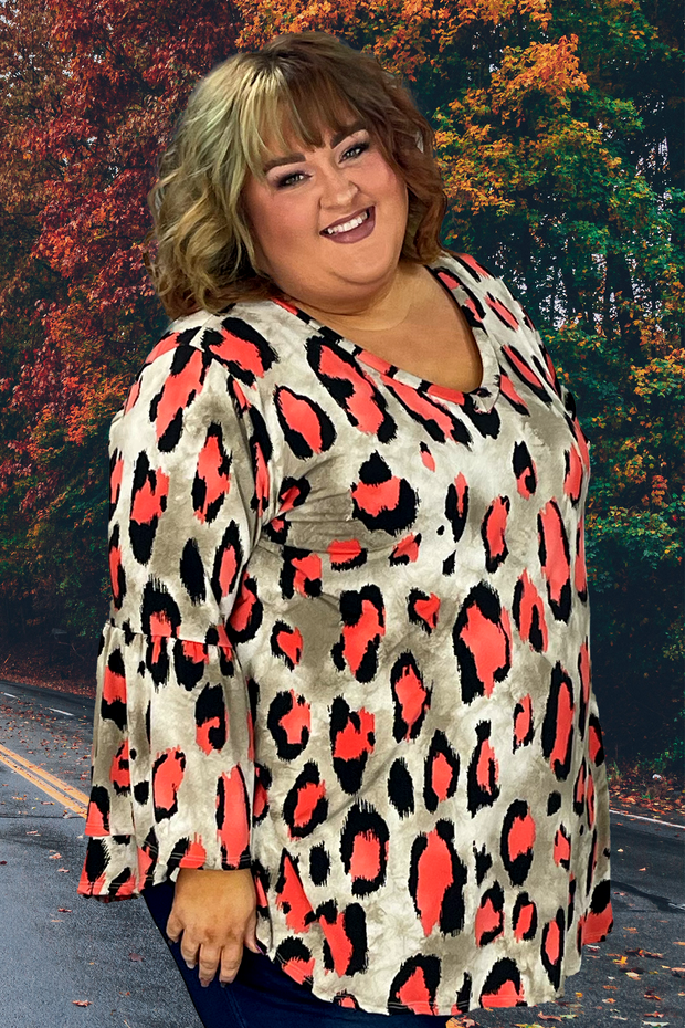 52 PQ-J [Best One Yet} Brown/Coral Leopard Print Top EXTENDED PLUS SIZE 3X 4X 5X