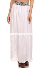 Bt-A Off-White Pleated Skirt With Wide Elastic Banded Waist Sale! Bottoms
