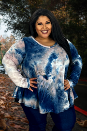12 PLS-A {Forever My Love} Navy Tie Dye V-Neck Top EXTENDED PLUS SIZE 3X 4X 5X