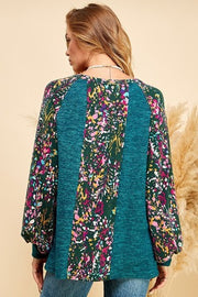 55 CP-M {All In Order} Teal Top w/Multi Print Contrast PLUS SIZE XL 2X 3X