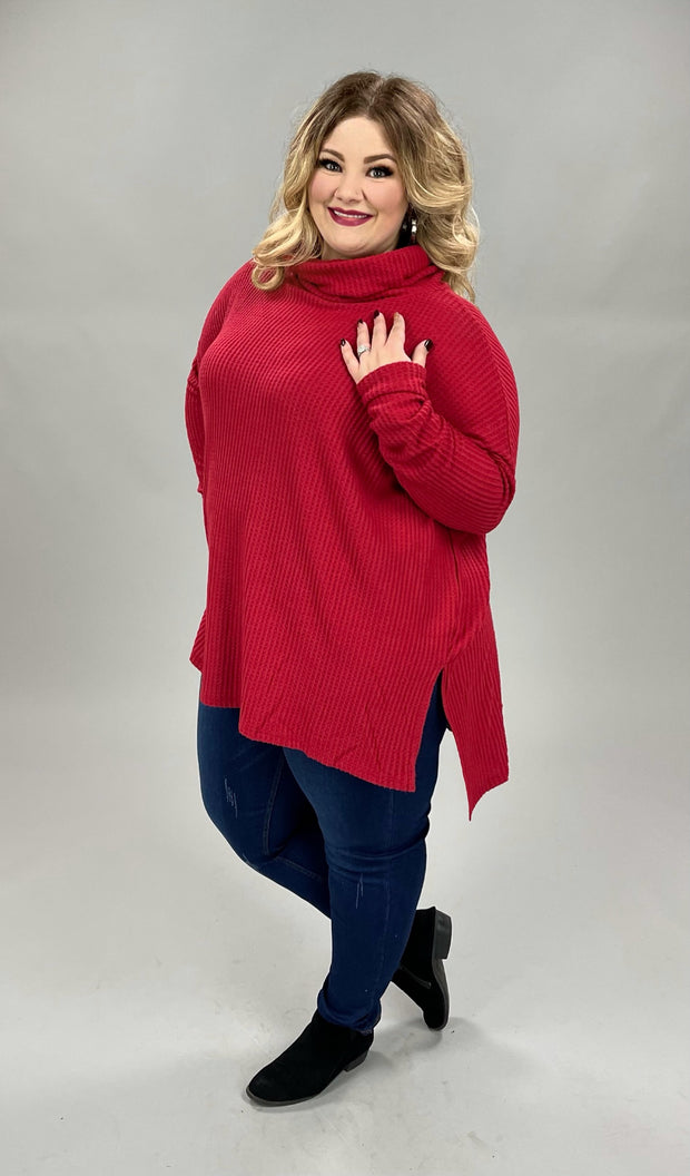 74 OR 57 SLS-L {A Must Have} Dark Red Ribbed Turtleneck Top PLUS SIZE 1X 2X 3X