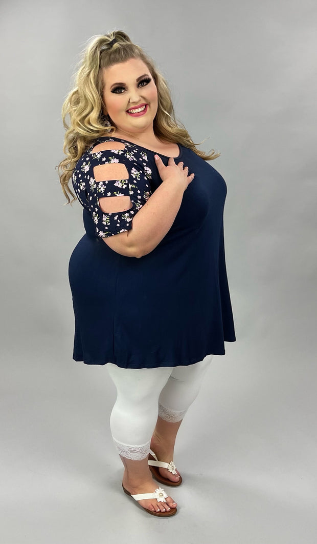 83 OR 26 OS-A {Stolen Moment} Navy Floral Cut Sleeve Top CURVY BRAND EXTENDED PLUS SIZE 3X 4X 5X 6X***SALE***
