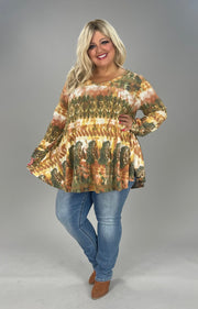 23 PLS-Z {Comfort Is Calling} Mustard Rust Print V-Neck Top EXTENDED PLUS SIZE 3X 4X 5X