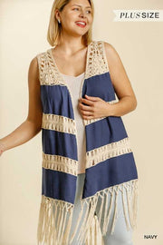 70 OT-B {Blue Sands} “UMGEE” Sale!  Navy Crochet Vest PLUS SIZE XL 1X 2X