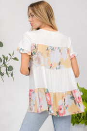 36 CP-B {Floral Fav} ***SALE***Ivory/Floral Tiered Top PLUS SIZE 1X 2X 3X