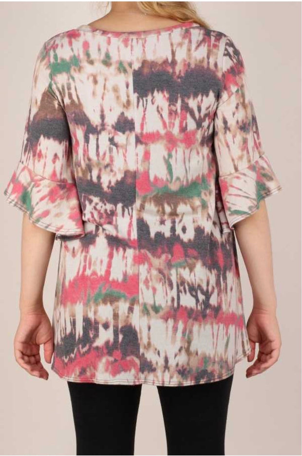 49 PSS-J {Have Mercy}***SALE*** Beige Red Grey Abstract Print Tunic PLUS SIZE XL 2X 3X
