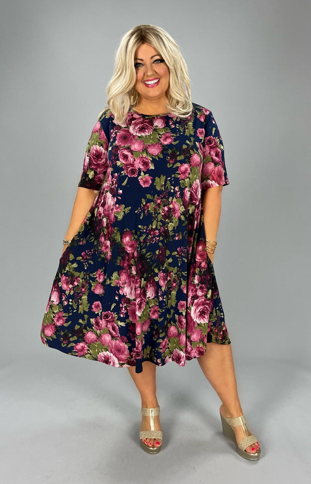 95 PSS-H {Missed My Calling}***SALE*** Navy Floral Dress EXTENDED PLUS SIZE 3X 4X 5X