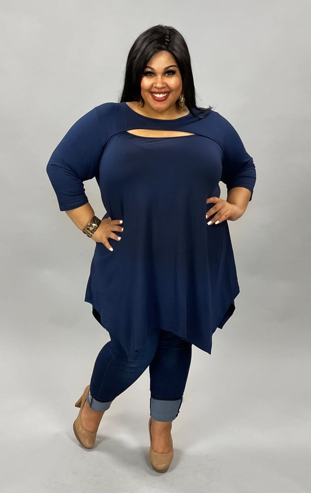 83 SQ-A {Open Hearts} NAVY Tunic W/ Keyhole Detail ***FLASH SALE***CURVY BRAND!! EXTENDED PLUS SIZE
