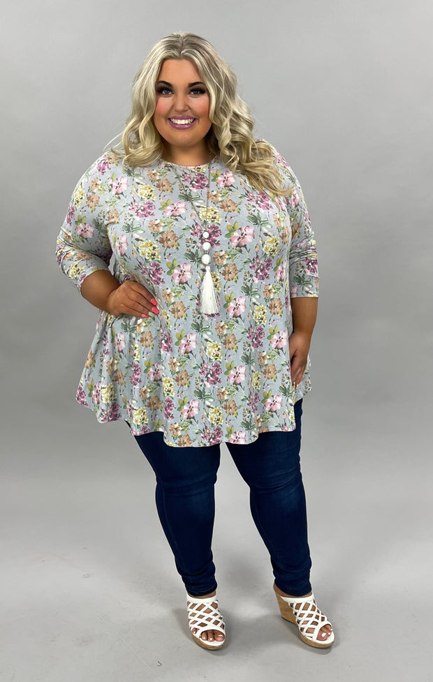 90 PLS-I {Big Time Girl} Gray/Multi Floral Top EXTENDED PLUS SIZE 3X 4X 5X***SALE***