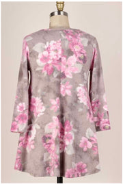 48 PQ-C {Full Bloom} Mocha Magenta Flower Print Soft Knit Top PLUS SIZE XL 2X 3X