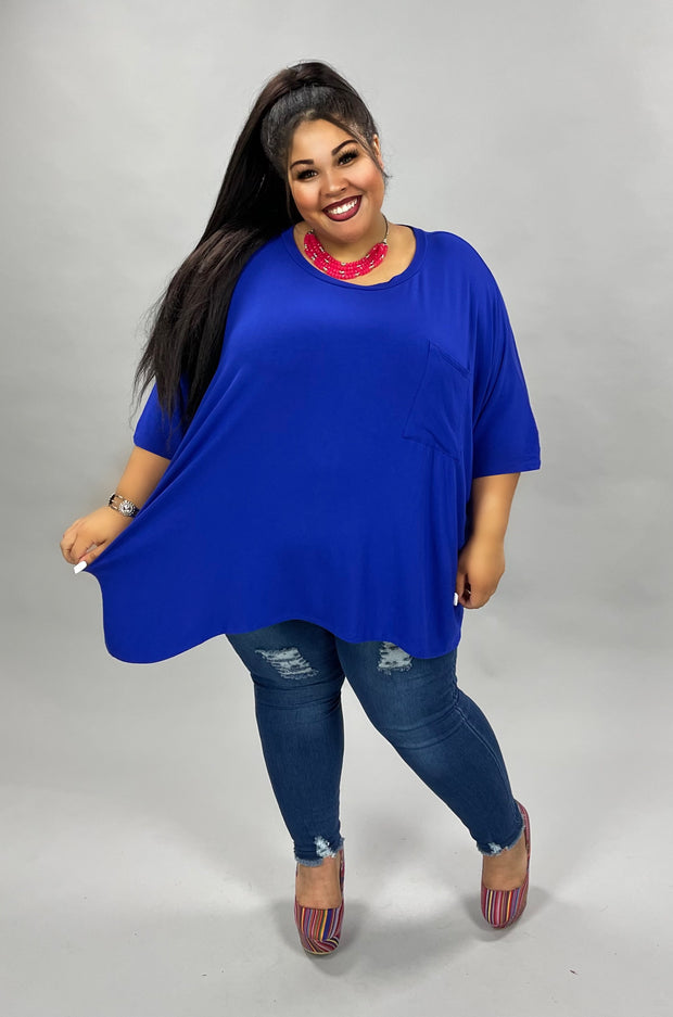 27 SSS-H {Basically Perfect} Bright Blue Pocket Top PLUS SIZE 1X 2X 3X