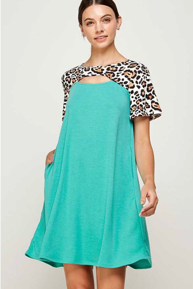 53 CP-A {Daring Delight}  SALE!! Jade Leopard Print Keyhole Dress PLUS SIZE 1X, 2X, 3X