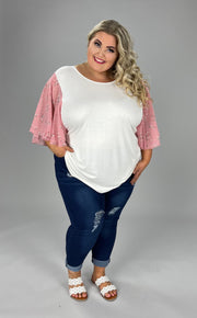 74 CP-A {After Party} Ivory Top w/ Blush***SALE*** Floral Flutter Sleeve PLUS SIZES 1X 2X 3X