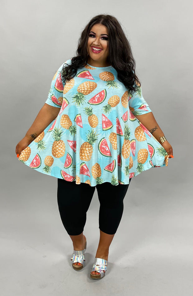 88 PSS-B {Summer Visions} Mint Fruit ***FLASH SALE***Print Top EXTENDED PLUS SIZE 3X 4X 5X