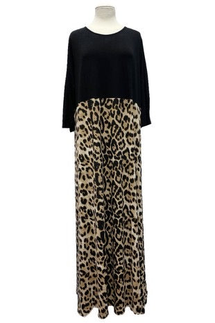 LD-M {Captured Affection} Black/Leopard Maxi Dress EXTENDED PLUS SIZE 3X 4X 5X