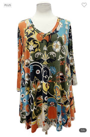 70 PQ-J {Representing Style} Rust Print V-Neck Top EXTENDED PLUS SIZE 3X 4X 5X