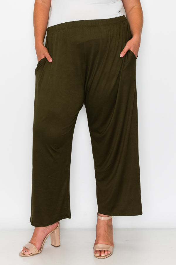 BT-R [Exciting News} Olive Wide Leg Pants EXTENDED PLUS SIZE 3X 4X 5X 6X