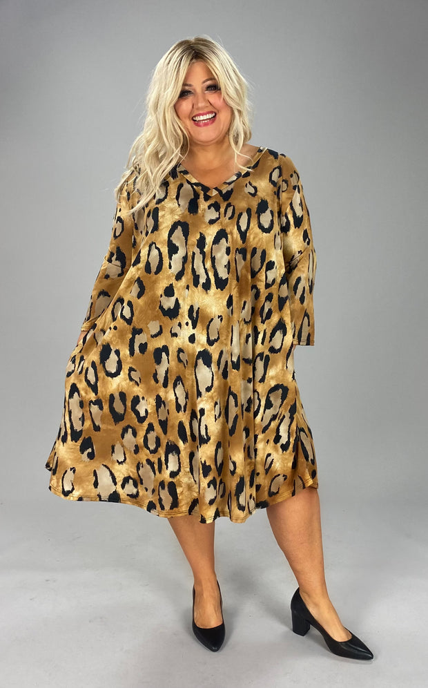 61 PQ-A {Gold Among Us} Leopard Print V-Neck Dress EXTENDED PLUS SIZE 3X 4X 5X