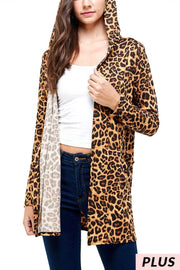 22 OT-P {Hold On Tight} Leopard Hooded Cardigan PLUS SIZE XL 2X 3X