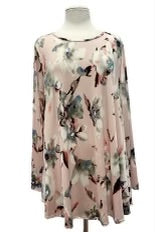 64 PLS-G {Hint Of Love} Mauve Floral Long Sleeve Top EXTENDED PLUS SIZE 3X 4X 5X