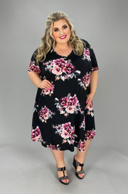 54 PSS-A {It Had To Be You} Black Floral V-Neck Dress EXTENDED PLUS SIZE 3X 4X 5X***SALE***