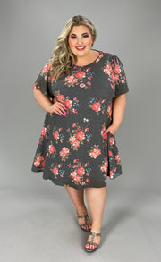 88 PSS-G {Roll Out The Coral} Grey/Coral***SALE*** Floral Dress EXTENDED PLUS SIZE 3X 4X 5X