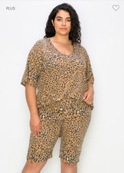 30 SET-F {Spotted Lounging} ***SALE***Camel Colored Leopard Set EXTENDED PLUS 3X 4X 5X