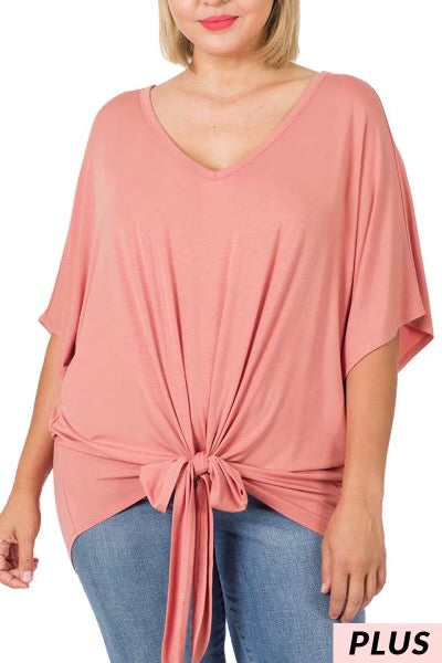 84 OR 44 SSS-L {All Tied Up} Desert Rose V-Neck Front Tie Top PLUS SIZE 1X 2X 3X
