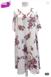 99 PSS-J {Illusion Of Bliss} ***SALE***Ivory Floral Print V-Neck Dress EXTENDED PLUS SIZE 3X 4X 5X
