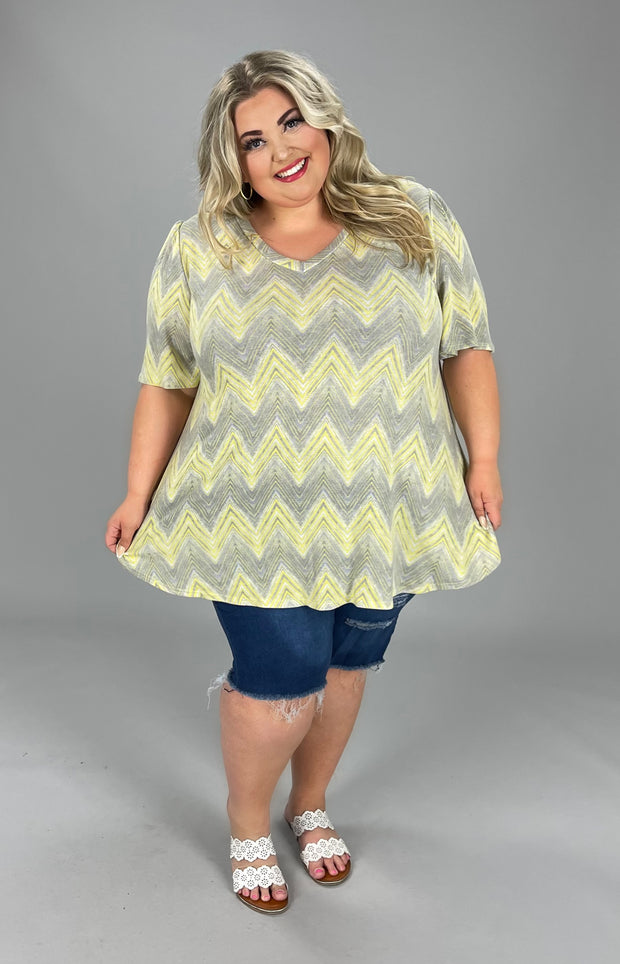 81 PSS-C {Get To Scootin} Yellow ZigZag Print Top EXTENDED PLUS SIZES 3X 4X 5X