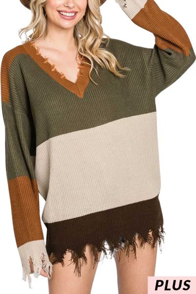 58 OR 59 CP-B {Emotional Overload} ***FLASH SALE***Olive Combo Sweater PLUS SIZE 1X 2X 3X