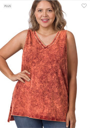 51 or 44 SV-E {Ease Along} Brick Mineral***SALE*** Wash Sleeveless Top PLUS SIZE 1X 2X 3X