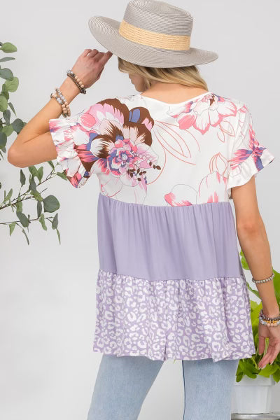 76 CP-B {Lift Your Spirits} Lilac  ***SALE***Floral Tiered Top PLUS SIZE 1X 2X 3X