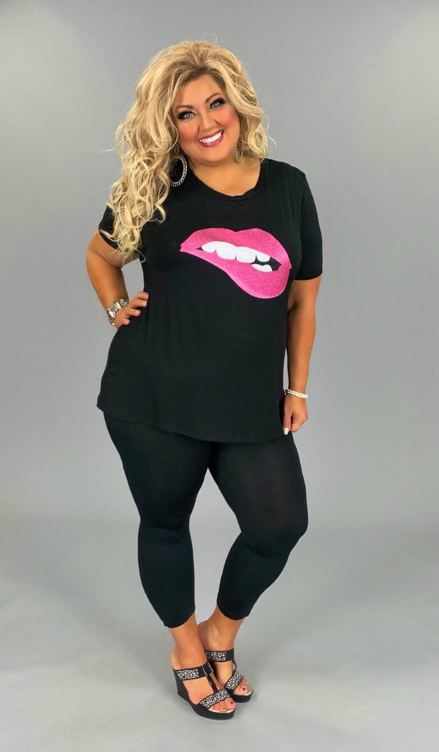 74 GT {Bite Your Lip} Black Graphic Tee with Pink Lips CURVY BRAND EXTENDED PLUS 3X 4X 5X 6X