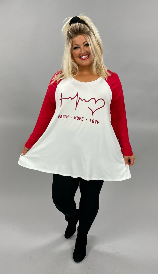 20 GT-D {Faith Hope Love} Red/Ivory Graphic Tee EXTENDED PLUS CURVY BRAND 1X 2X 3X 4X 5X 6X