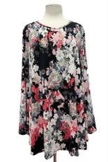 68 PLS-S {Labor Of Love} Black Floral Long Sleeve Top EXTENDED PLUS SIZE 3X 4X 5X