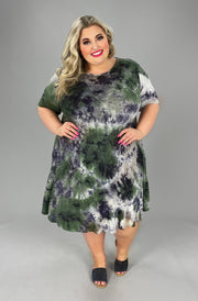52 PSS-K {Sea At Night} ***SALE***Olive Gray Tie Dye Dress EXTENDED PLUS SIZES 3X 4X 5X