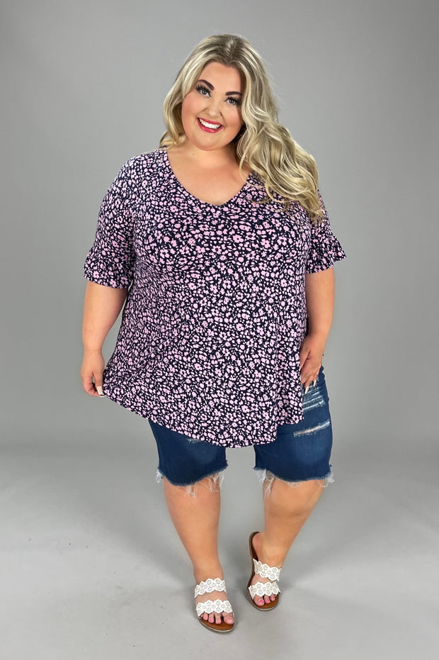 FLASH SALE!! 58 PSS-B {Unfiltered Emotions} Navy Pink Floral Top EXTENDED PLUS SIZE 1X 2X 3X 4X 5X 6X