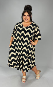86 PSS-B {Into The Arena} Blk/Taupe ZigZag Print Dress EXTENDED PLUS SIZES 3X 4X 5X